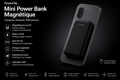 PowerClip Mini Power Bank Magnétique - caractéristiques