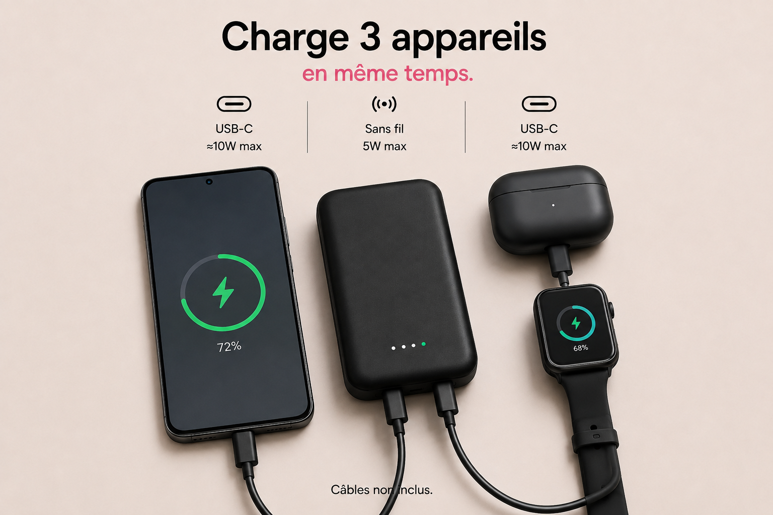 PowerClip Mini — Batterie Externe Magnétique Sans Fil 10 000mAh